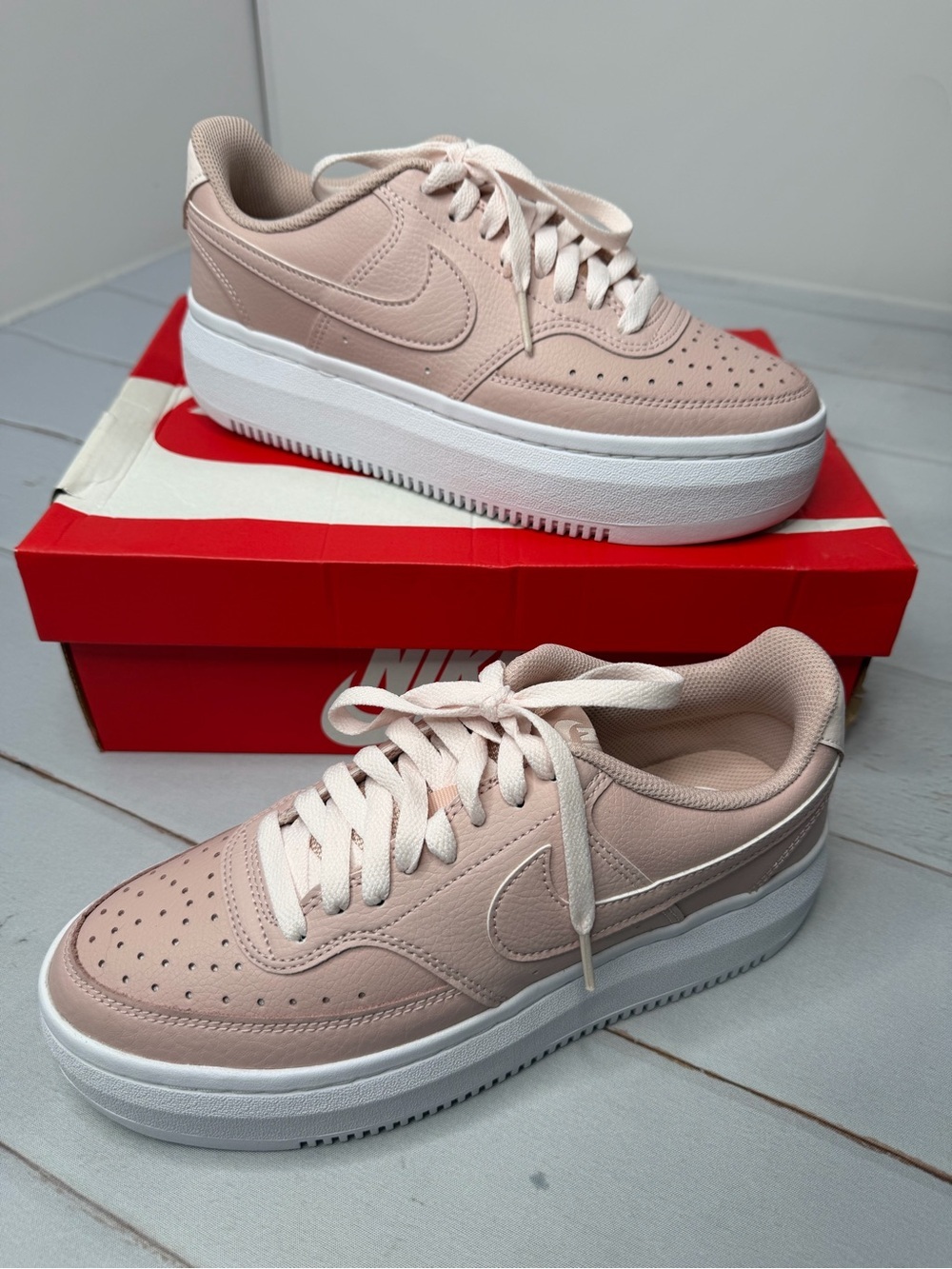 Nike Court Vision Alta Low Platform Sneakers Pink Oxford White Women's Size 9.5